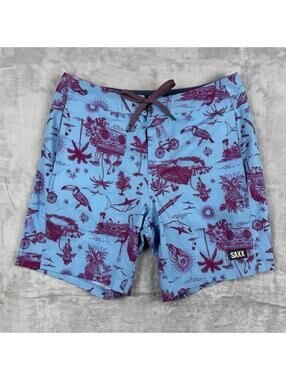 SAXX Betawave 2N1 Boardie 17 Swim Shorts Tropical Print Size30 Lined Comfy Beach